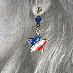 Star American Flag Pendant Red White and Blue Dangles From Stud with Blue Czech